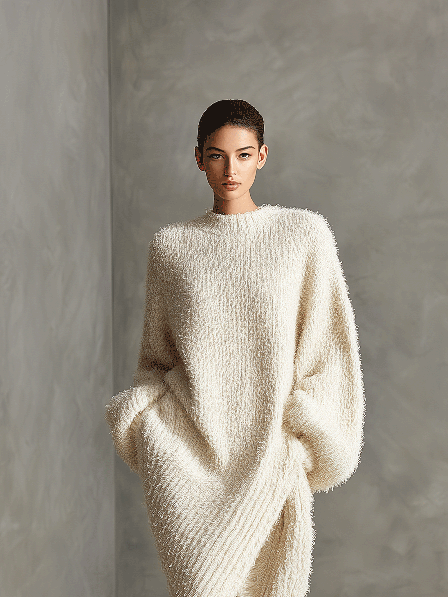 Velina | Fuzzy Knit Midi Dress Asymmetric Slit