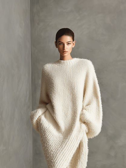 Velina | Fuzzy Knit Midi Dress Asymmetric Slit