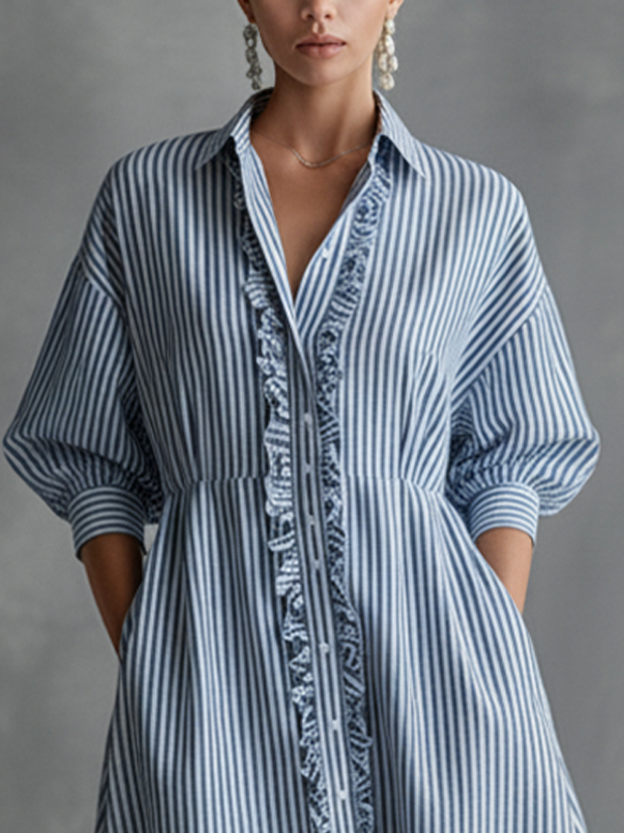 Manon | Women's Striped Maxi Shirt Dress