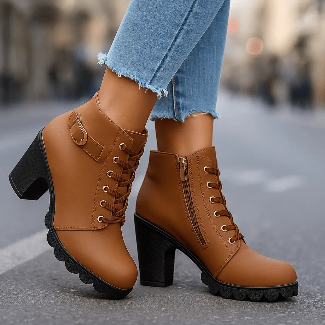 Blanche | Block Heel Lace-Up Ankle Boots