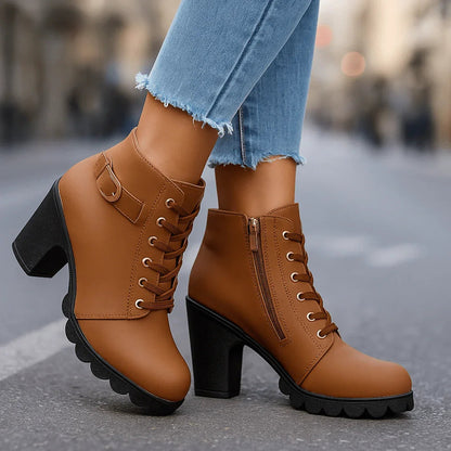 Blanche | Block Heel Lace-Up Ankle Boots