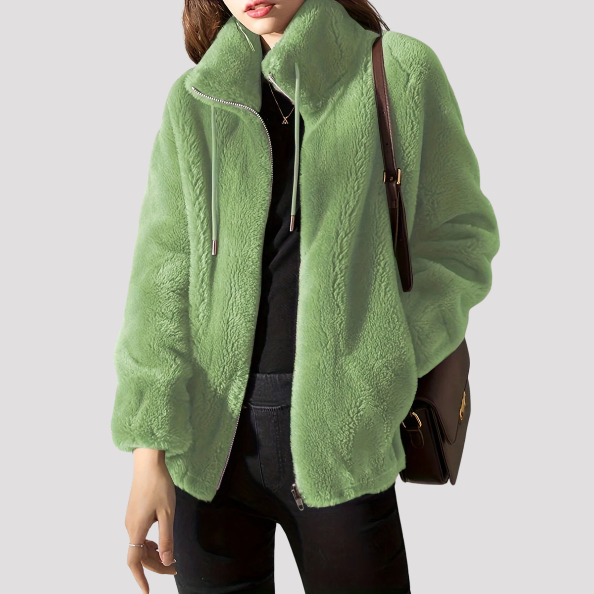 Fleurine | High Collar Zip-Up Fleece Jacket