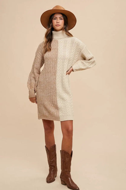 Imogen | Colour Block Turtleneck Sweater Dress