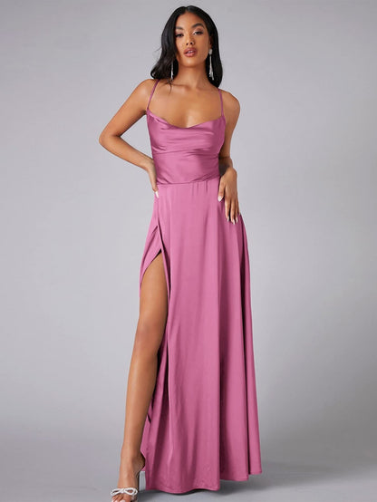 Sylviane | Satin Cowl Neck Backless Maxi Dress