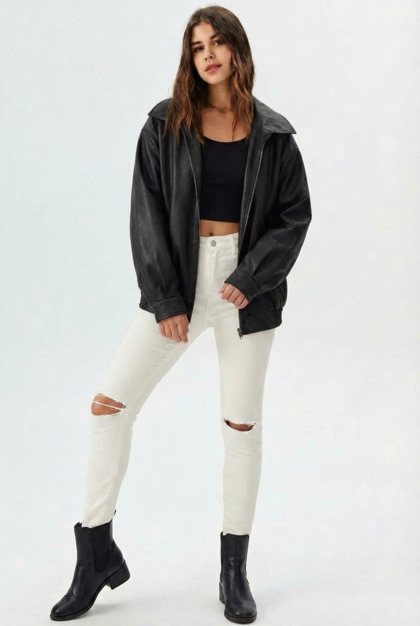Leonie | Relaxed Fit Faux Leather Jacket
