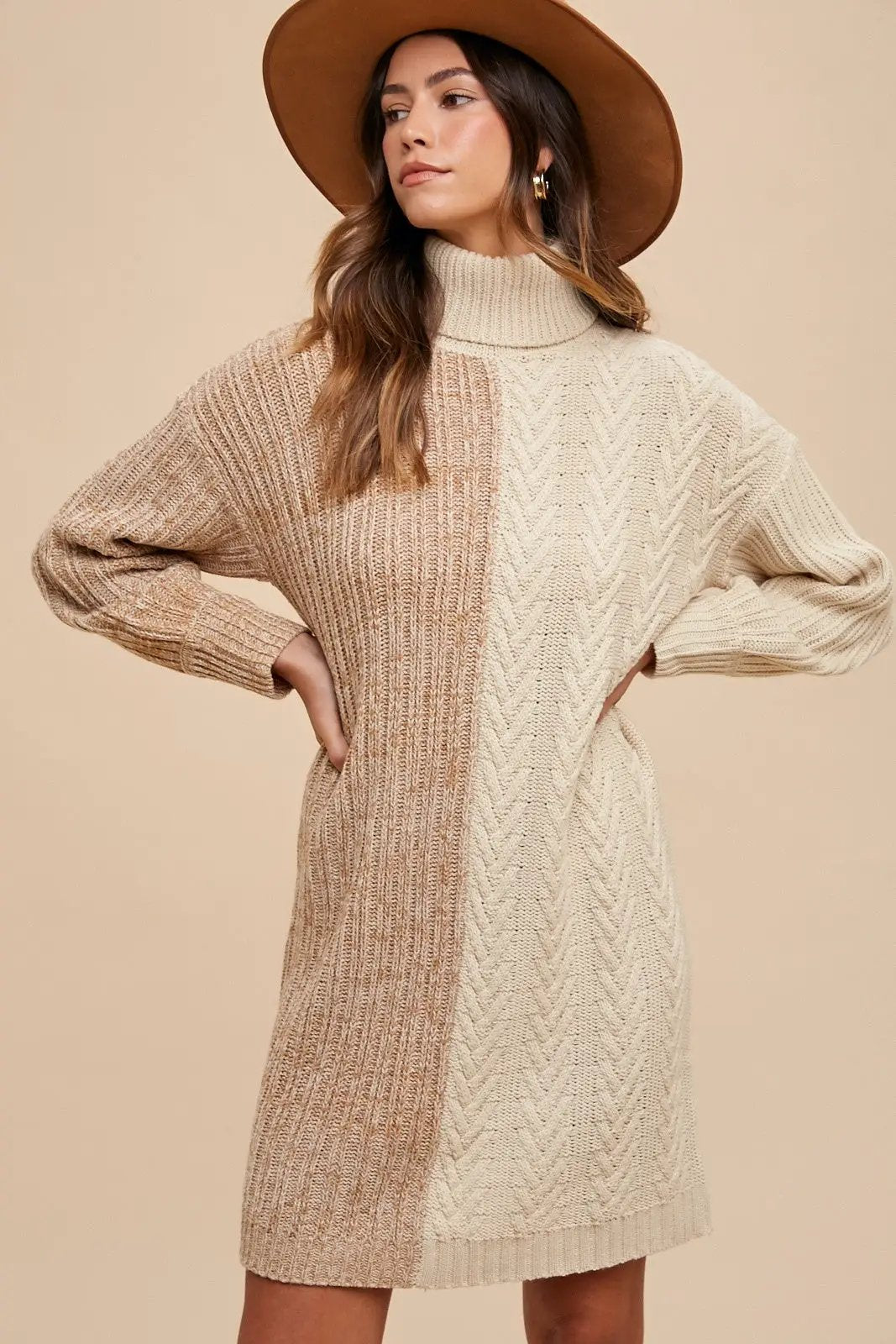 Imogen | Colour Block Turtleneck Sweater Dress