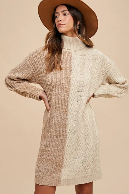 Imogen | Colour Block Turtleneck Sweater Dress