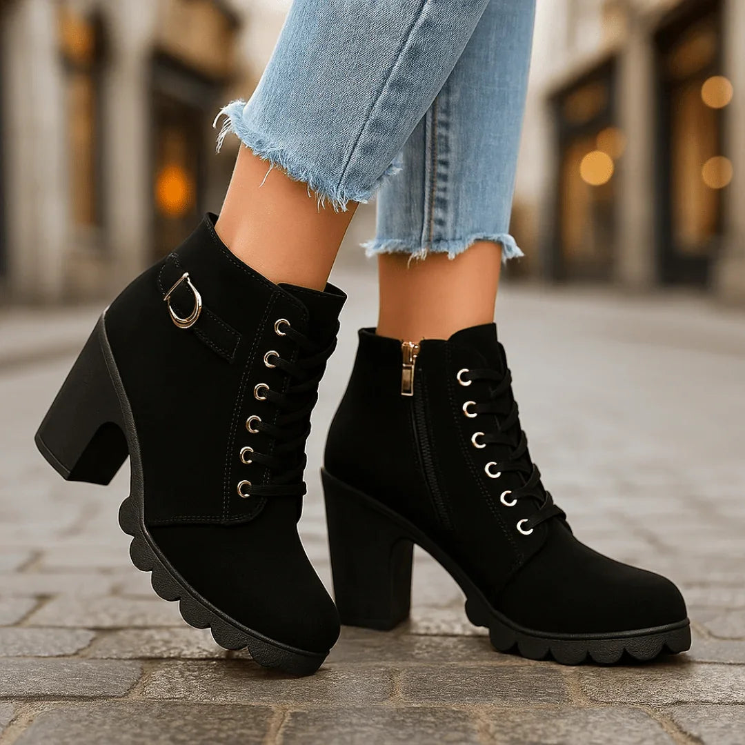 Blanche | Block Heel Lace-Up Ankle Boots