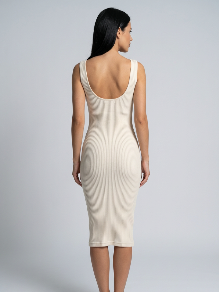 Sophia | Scoop Neck Ribbed Midi Dress