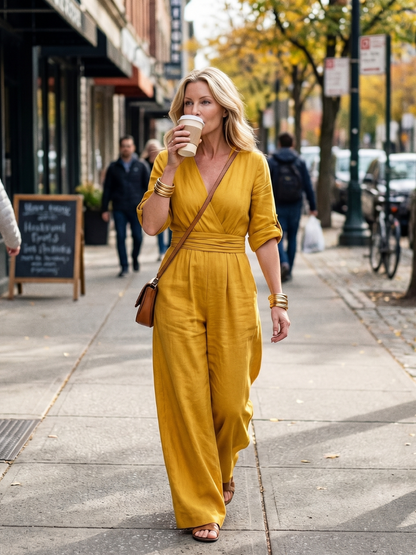 Solene | Women's Cross Front Wide Leg Jumpsuit