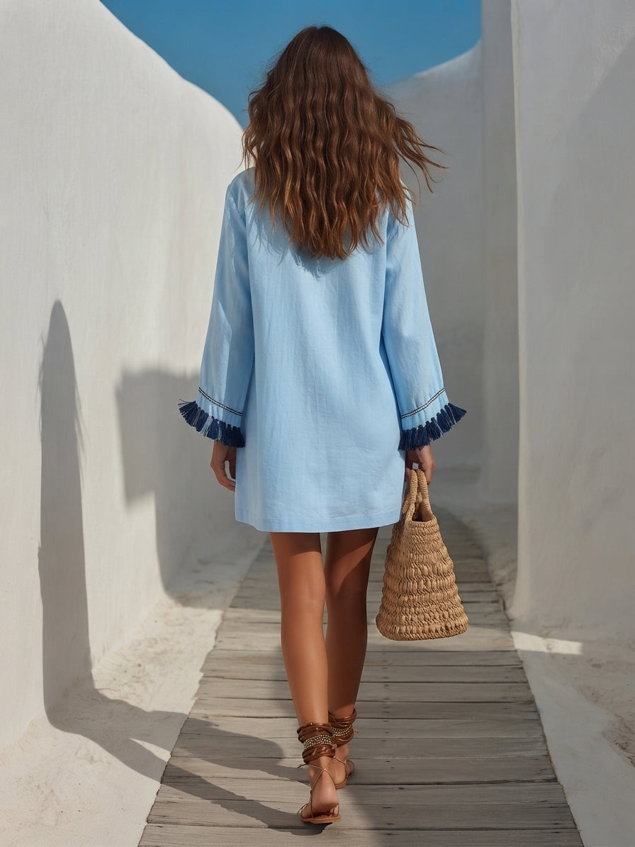 Colette | Stand Collar Zip-Front Linen Blend Mini Dress
