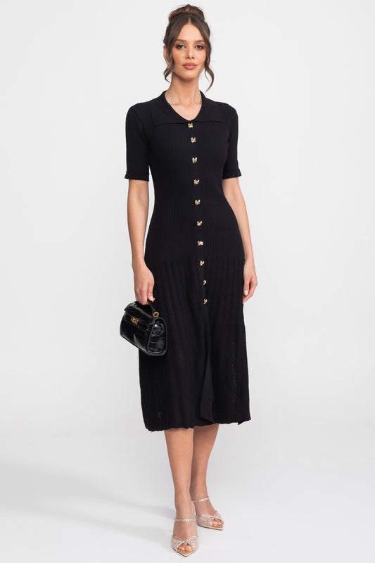 Tess | Peter Pan Collar Knit Midi Dress