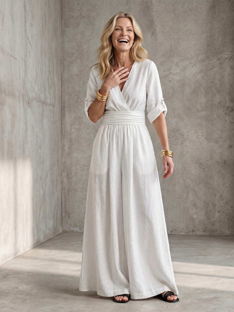 Solene | Women's Cross Front Wide Leg Jumpsuit