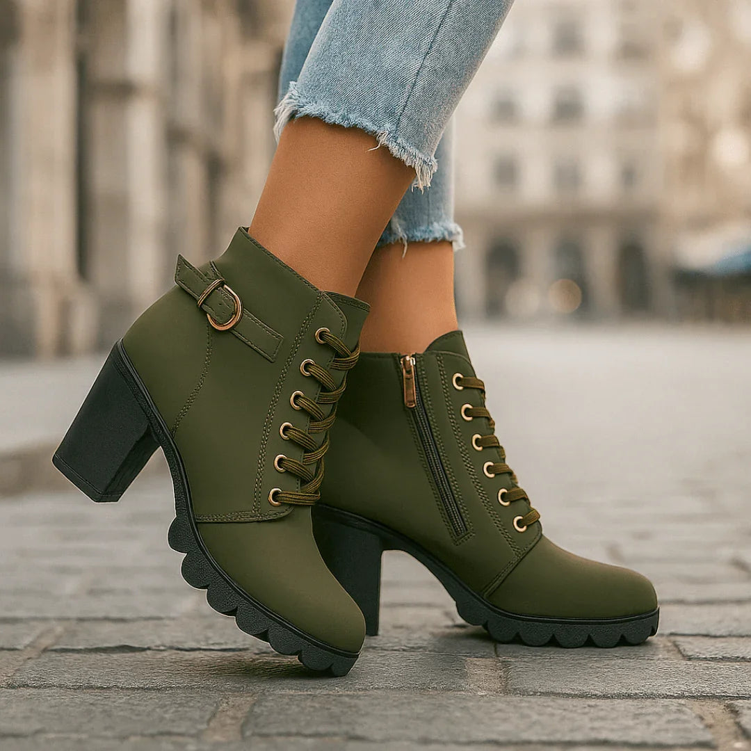 Blanche | Block Heel Lace-Up Ankle Boots