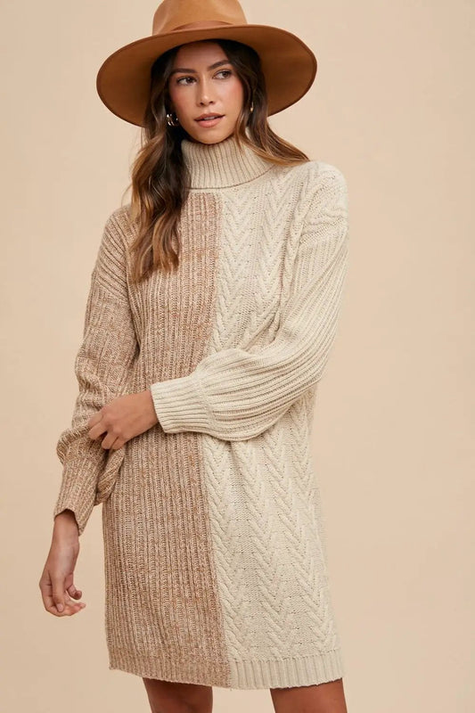 Imogen | Colour Block Turtleneck Sweater Dress