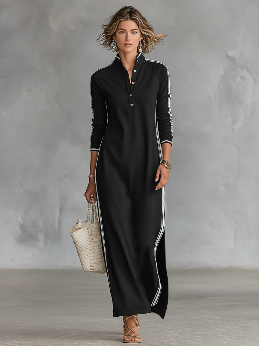 Noor | Trim Collar Sweatshirt Maxi Dress