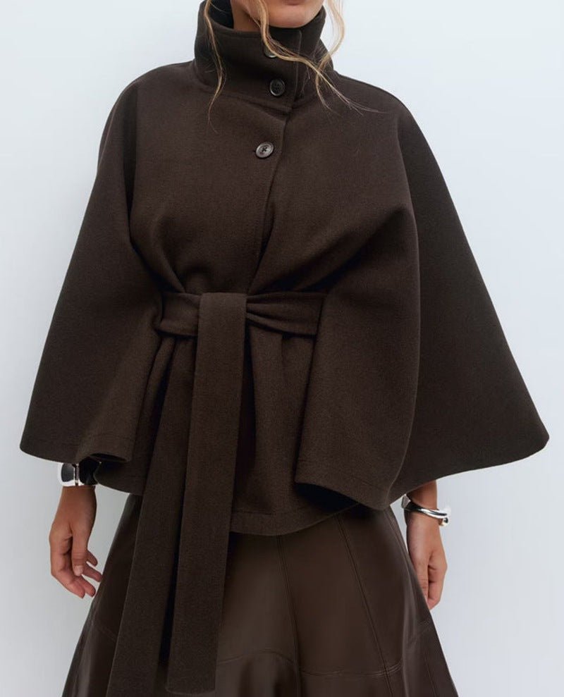 Avelisse | Belted Wool Funnel Neck Cape Coat