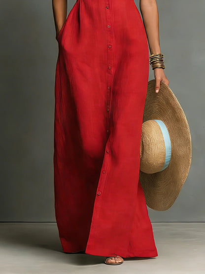Margaux | Classic Collar Linen Maxi Shirt Dress