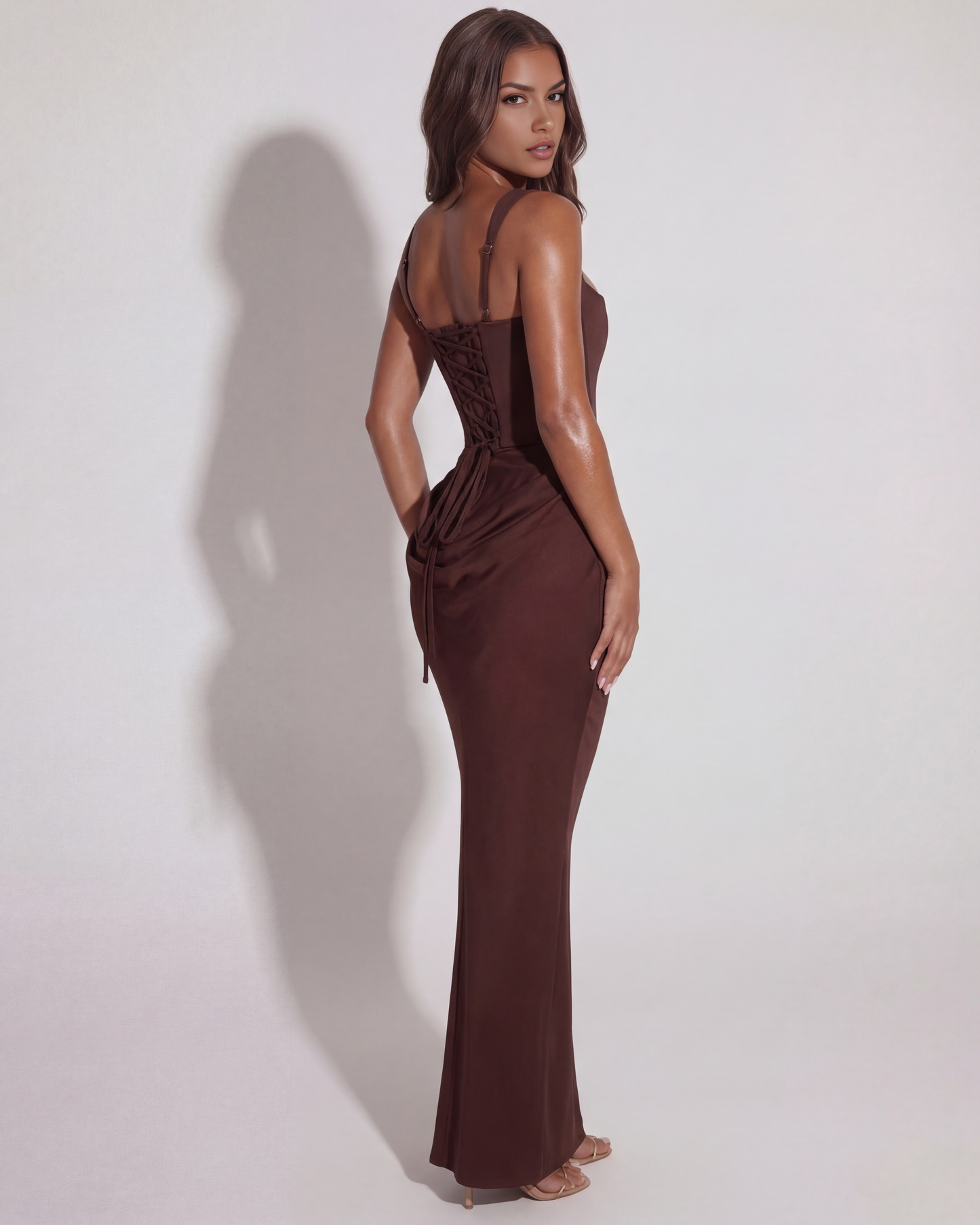 Corinne | Sculpted Lace-Up Satin Maxi Gown