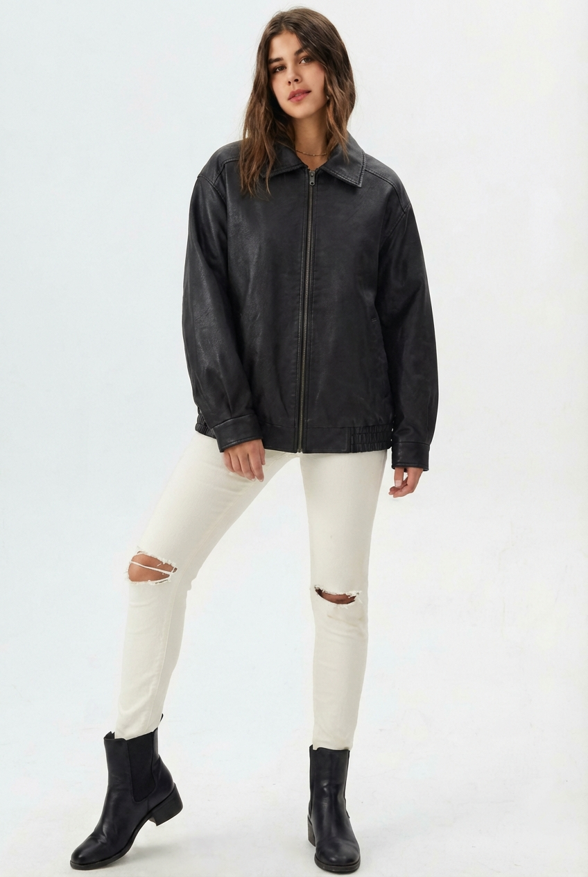 Leonie | Relaxed Fit Faux Leather Jacket