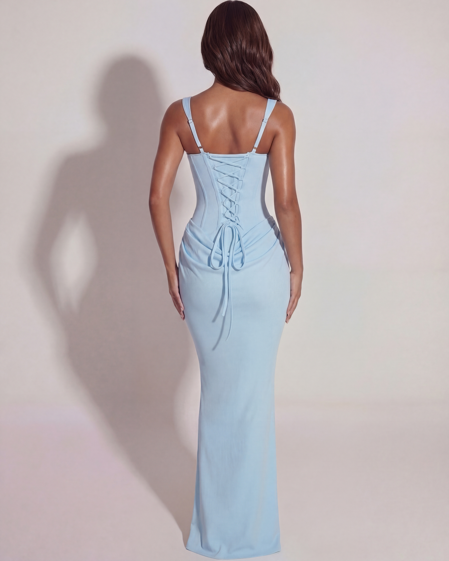 Corinne | Sculpted Lace-Up Satin Maxi Gown