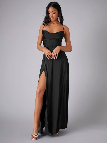Sylviane | Satin Cowl Neck Backless Maxi Dress