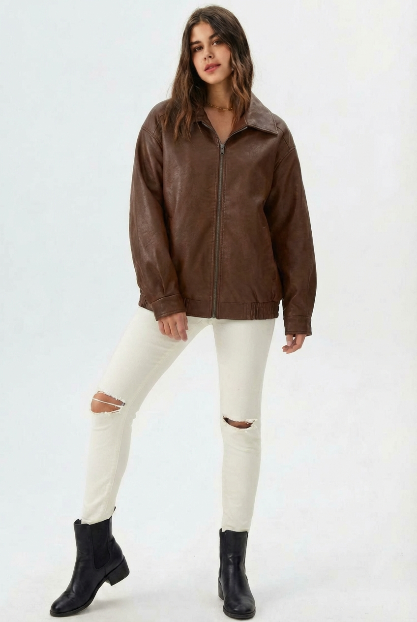 Leonie | Relaxed Fit Faux Leather Jacket