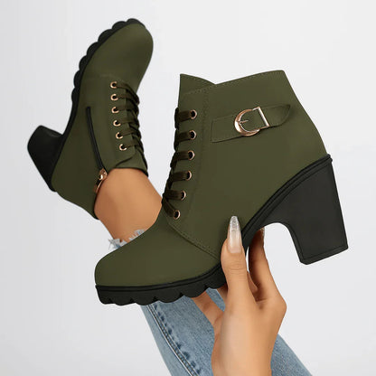 Blanche | Block Heel Lace-Up Ankle Boots