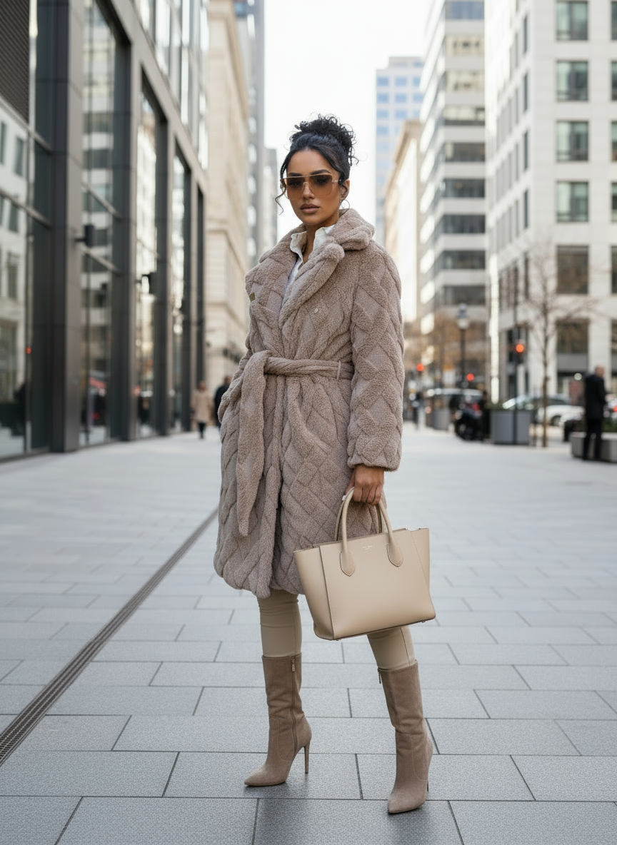 Vivienne | Belted Lapel Collar Faux Fur Coat