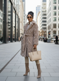 Vivienne | Belted Lapel Collar Faux Fur Coat