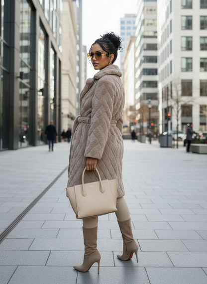 Vivienne | Belted Lapel Collar Faux Fur Coat