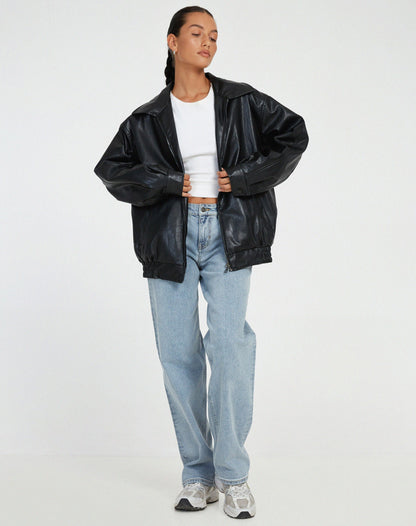 Aurelia | Effortless Leather Bomber Jacket Relaxed Fit