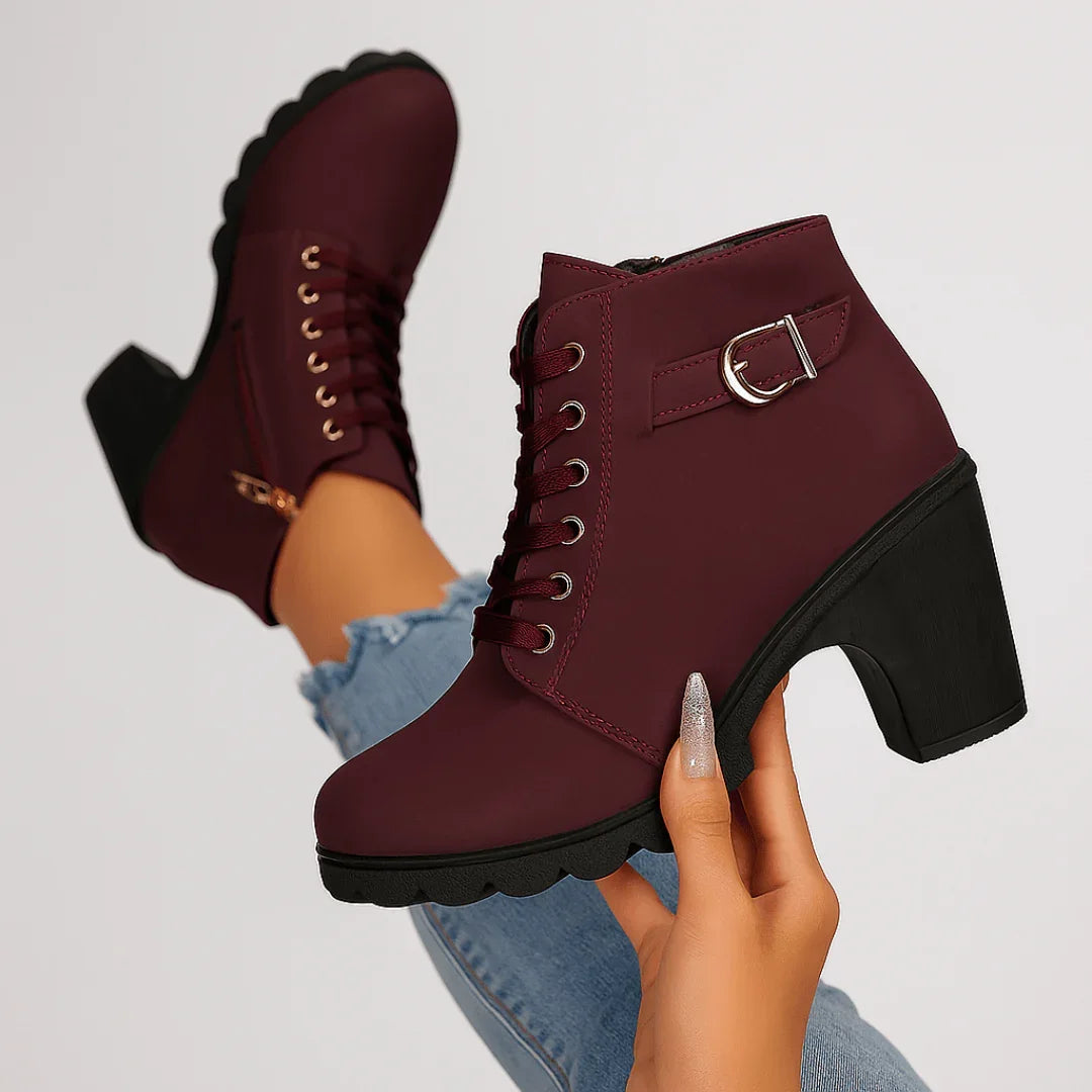 Blanche | Block Heel Lace-Up Ankle Boots
