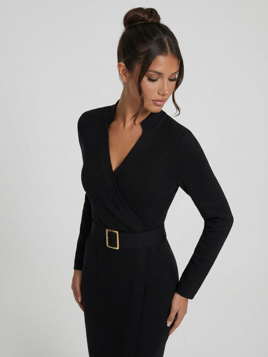 Leonie | Belted Midi Dress with Structured Collar