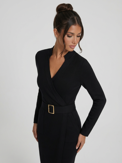 Leonie | Belted Midi Dress with Structured Collar