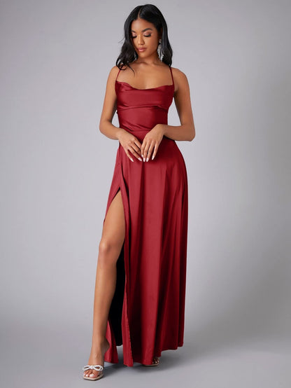 Sylviane | Satin Cowl Neck Backless Maxi Dress