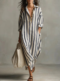 Heloise | Women's Striped Linen Shirt Dress