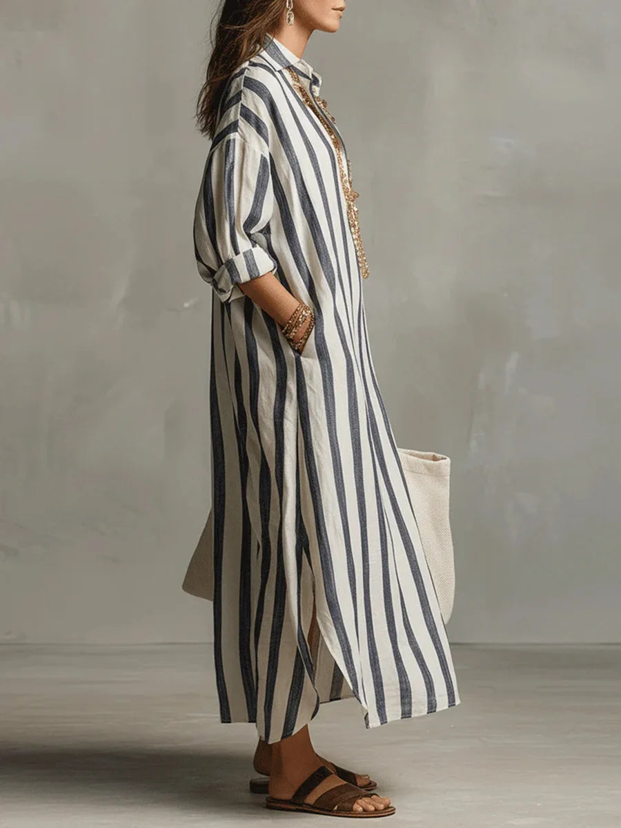 Heloise | Women's Striped Linen Shirt Dress