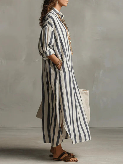Heloise | Women's Striped Linen Shirt Dress