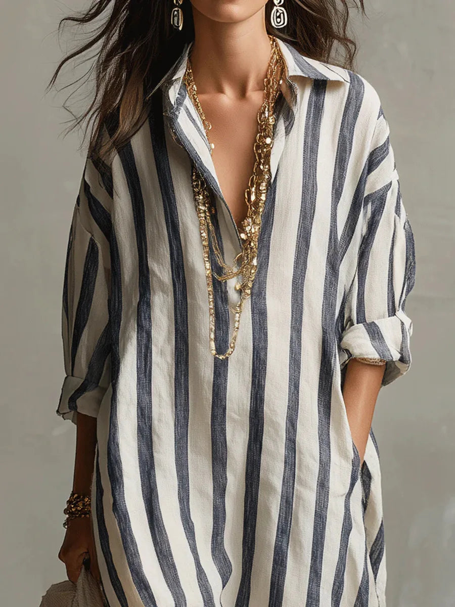 Heloise | Women's Striped Linen Shirt Dress