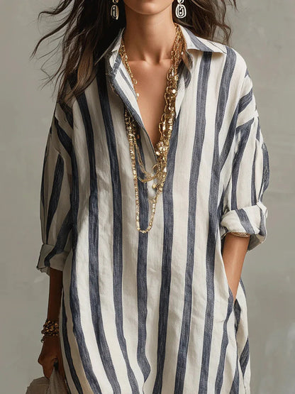 Heloise | Women's Striped Linen Shirt Dress