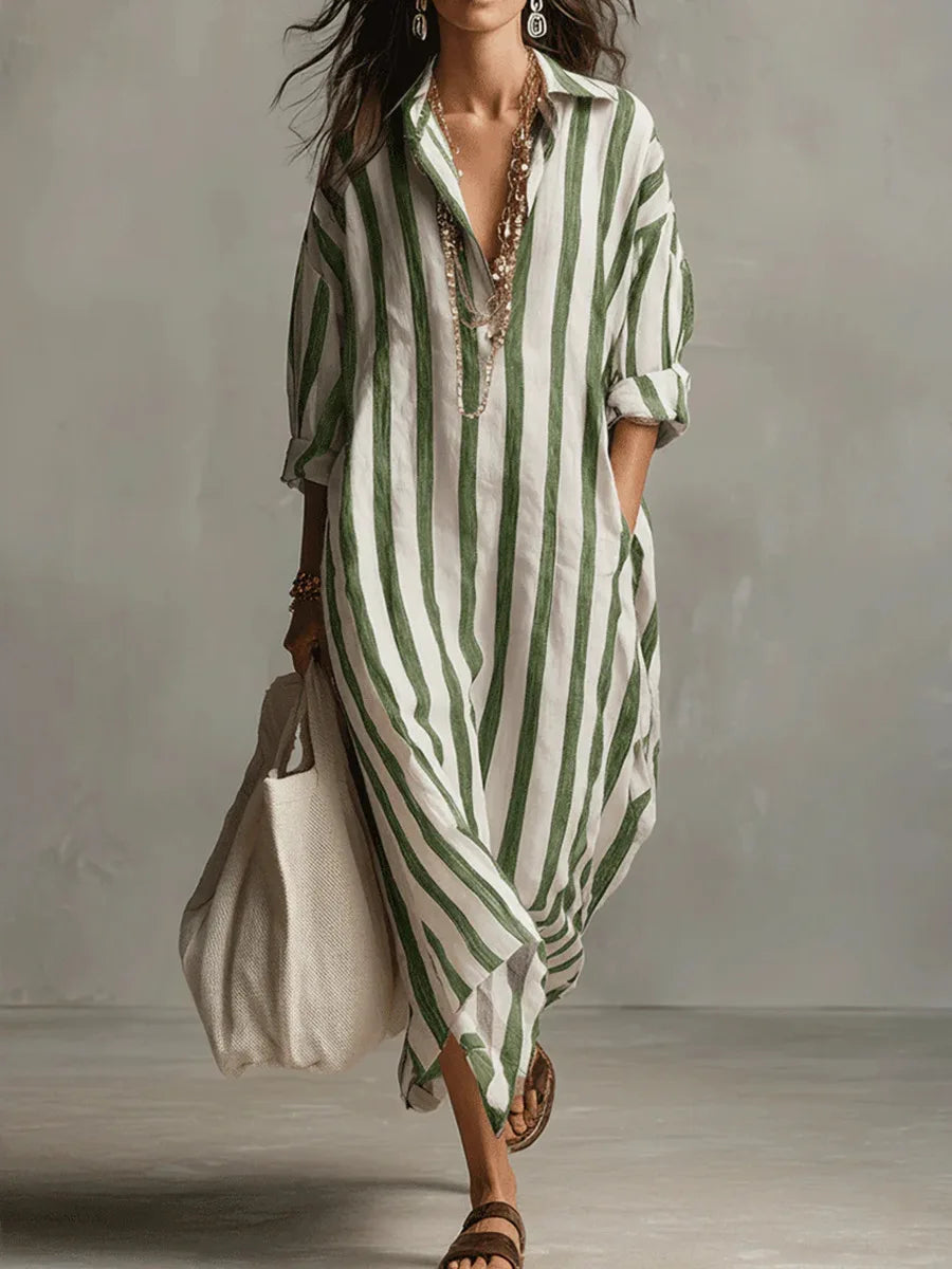 Heloise | Women's Striped Linen Shirt Dress