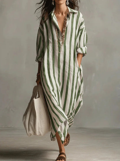 Heloise | Women's Striped Linen Shirt Dress