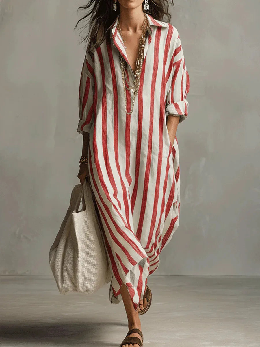 Heloise | Women's Striped Linen Shirt Dress