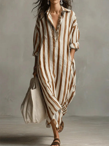 Heloise | Women's Striped Linen Shirt Dress