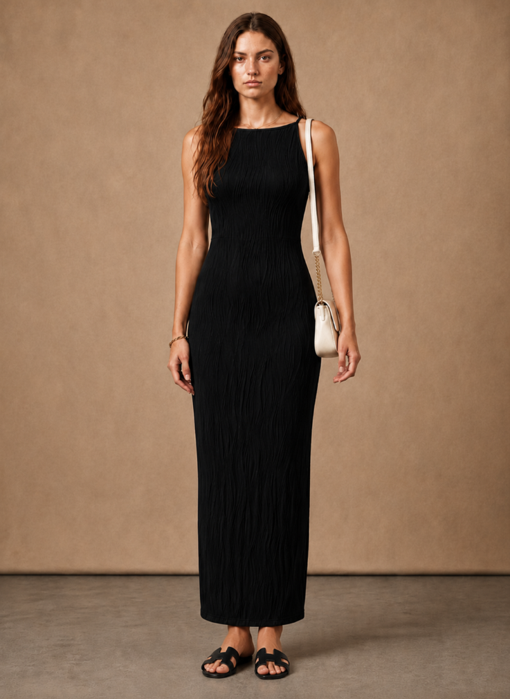 Isabelle | Textured Slim-Fit Sleeveless Maxi Dress