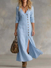 Helene | Women's Linen Button Front Maxi Dress