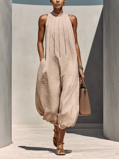 Faustine | Women's Round Neck Linen Jumpsuit