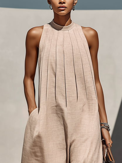 Faustine | Women's Round Neck Linen Jumpsuit