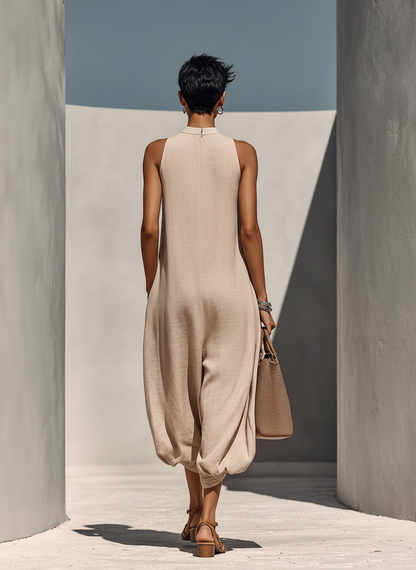 Faustine | Women's Round Neck Linen Jumpsuit